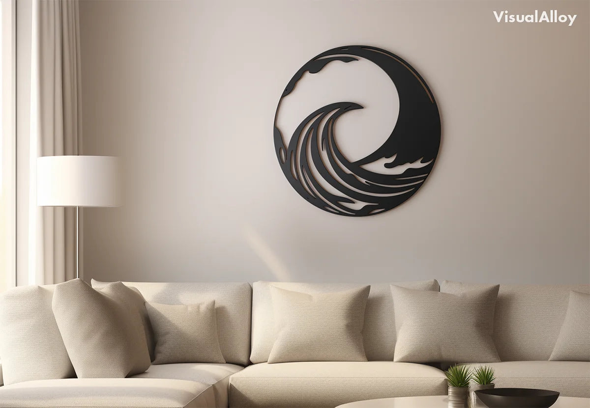 Abstract wave black metal wall decor