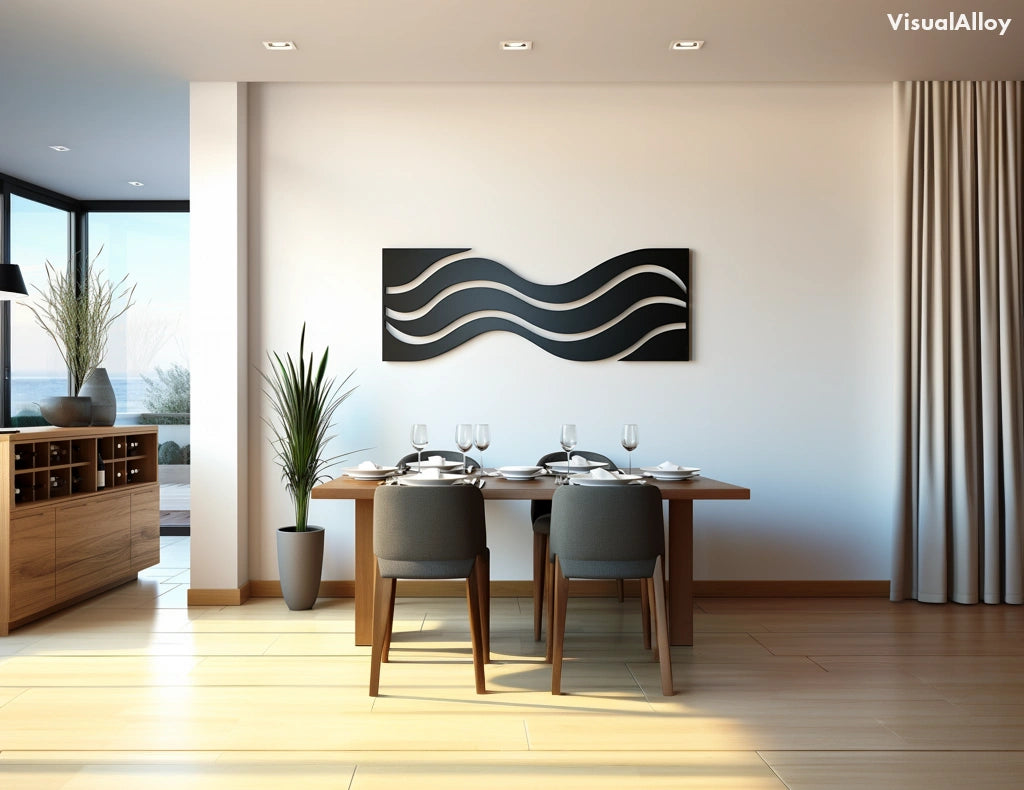 Beach metal wall art in living room