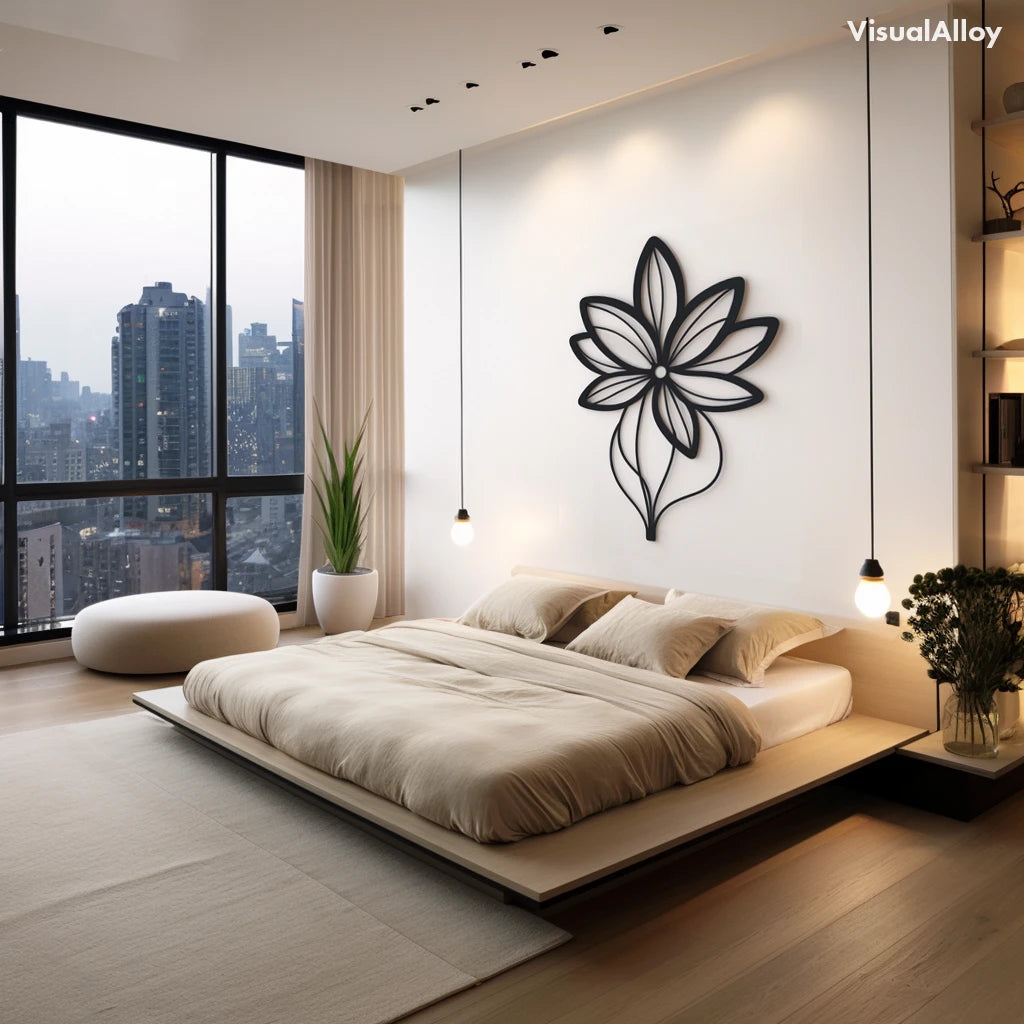 Black metal flower wall art