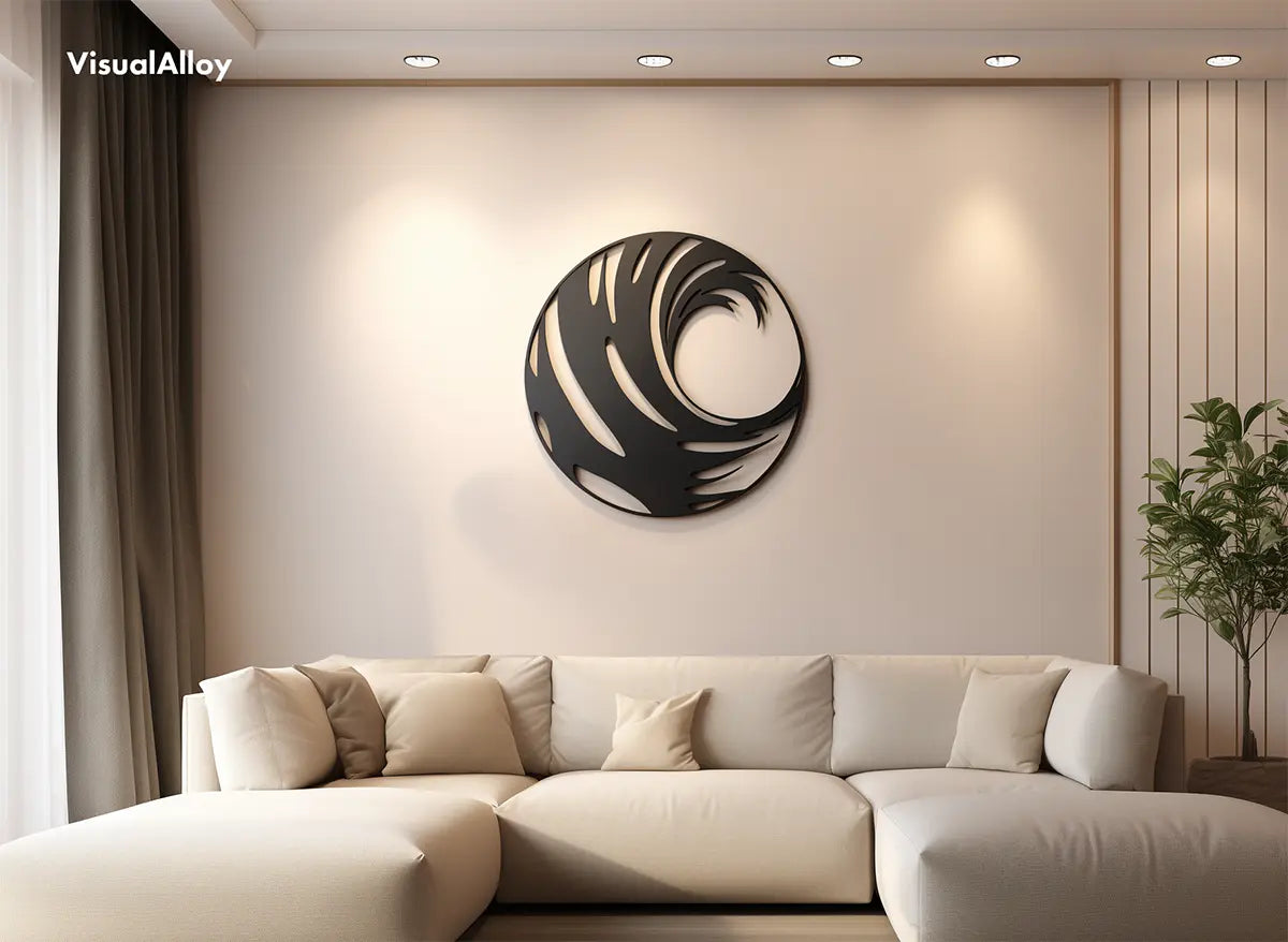 Black metal wall art decor - ocean abstract