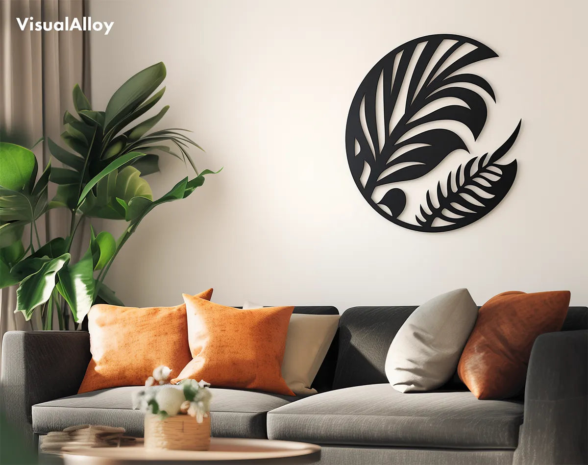 Black metal wall art for living room - Leaf