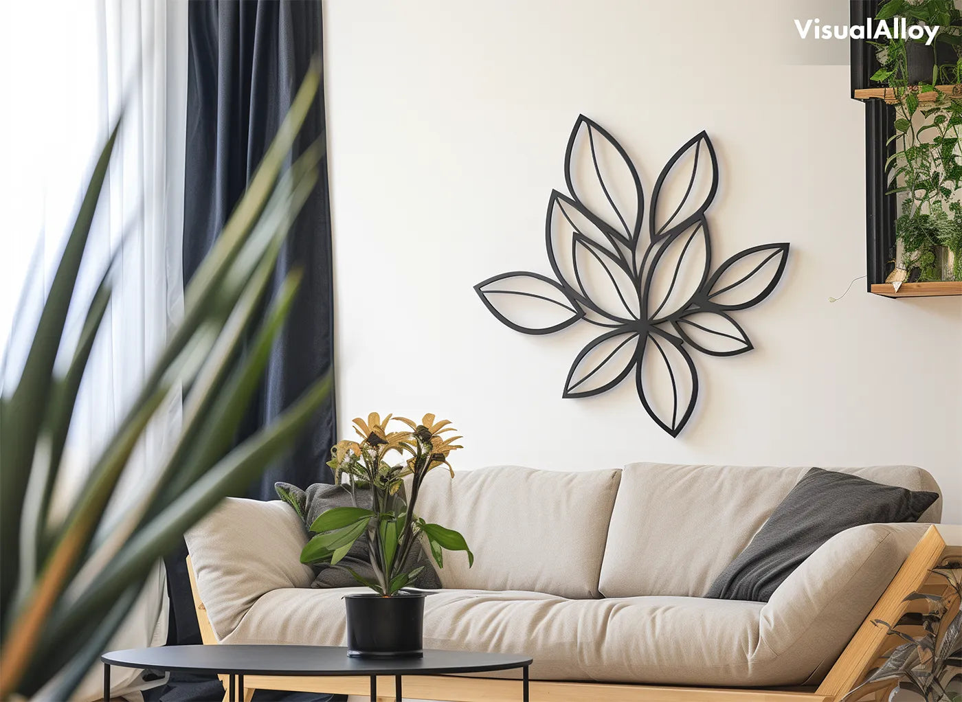 Black metal wall art - leaf