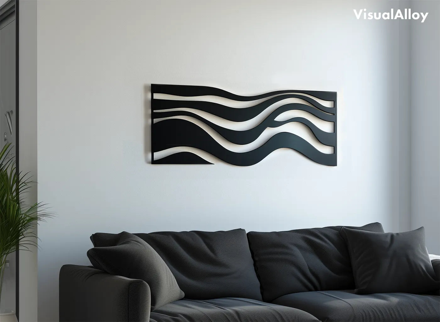 Black metal wall art - waves ocean