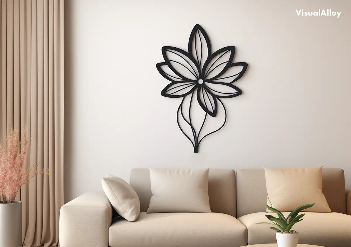 Blumen schwarze Metall Wanddeko im Wohnzimmer