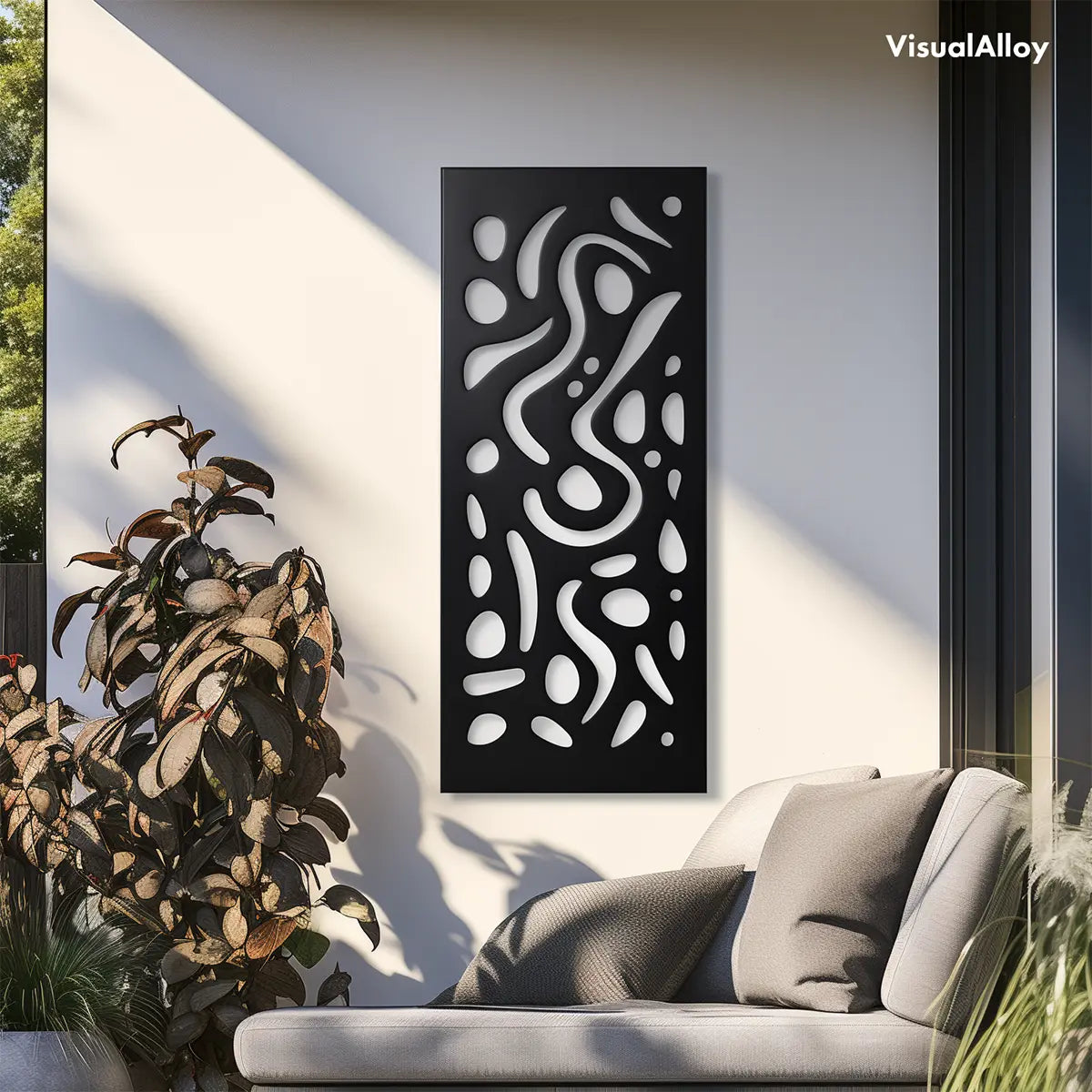 Moderne schwarze Metall Wanddeko für draußen