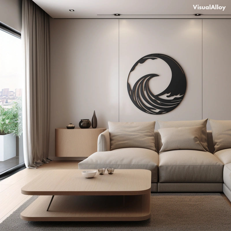Ocean wall art black metal