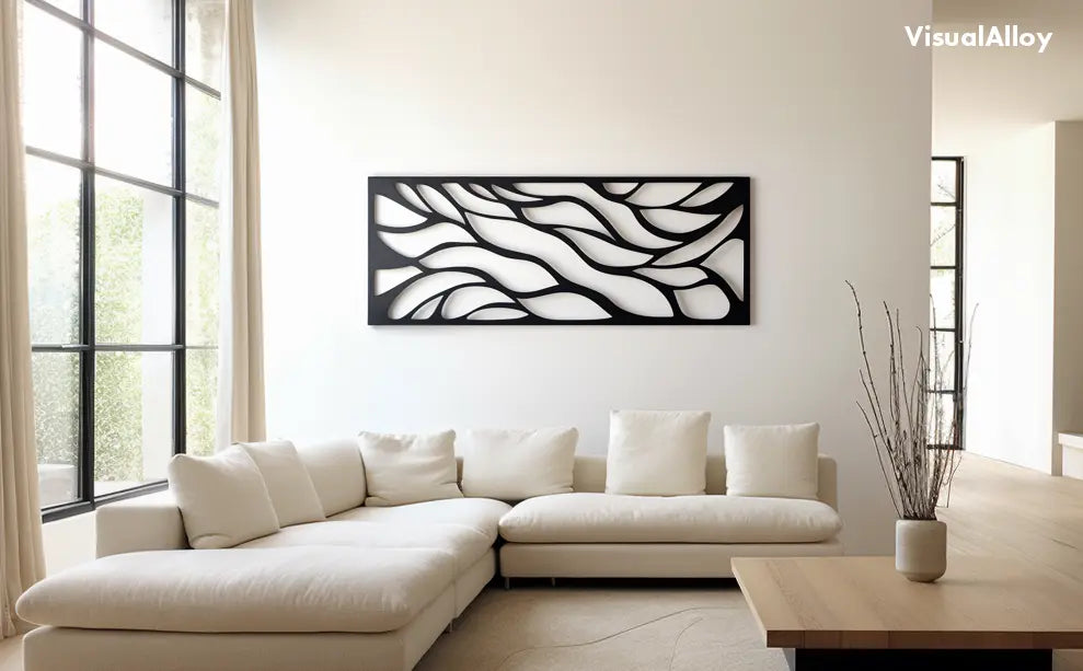 Schwarze Metall Wanddeko - horizontaler Baum