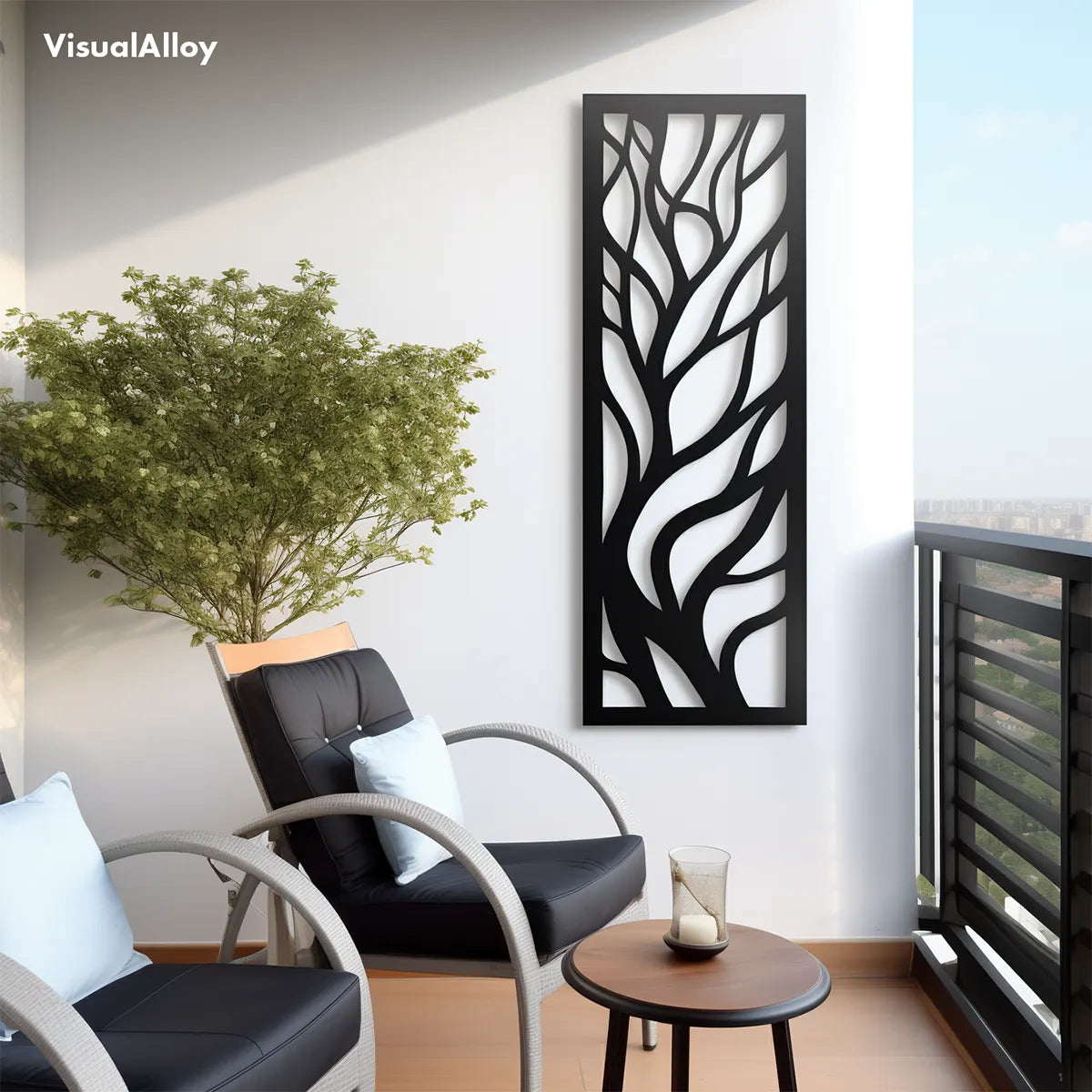 Vertikale schwarze Metall Wanddeko - Baum