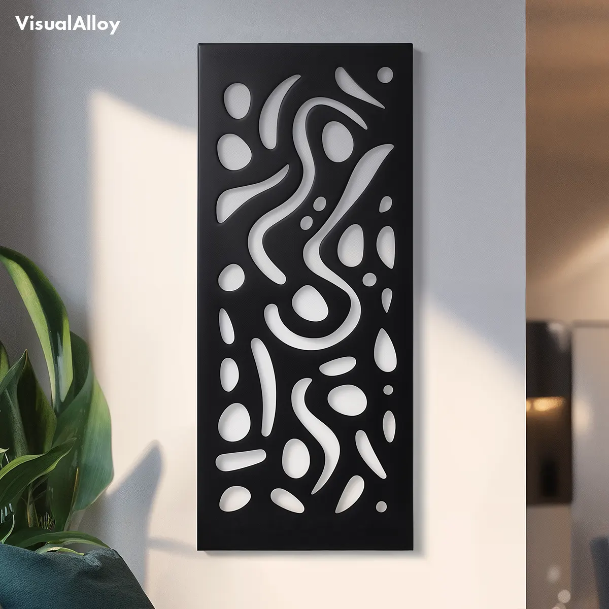 Abstract black metal wall art - vertical