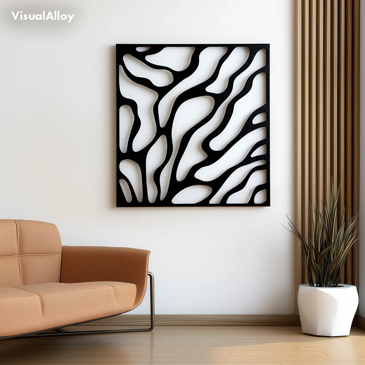 Abstract black metal wall art - square