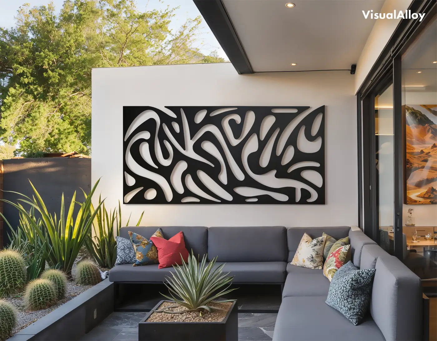 Black metal outdoor wall decor