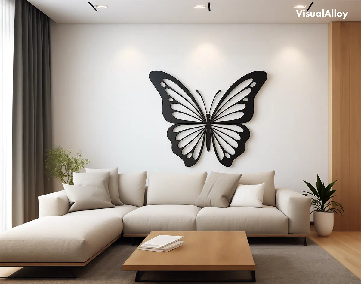 Black metal wall art - butterfly design