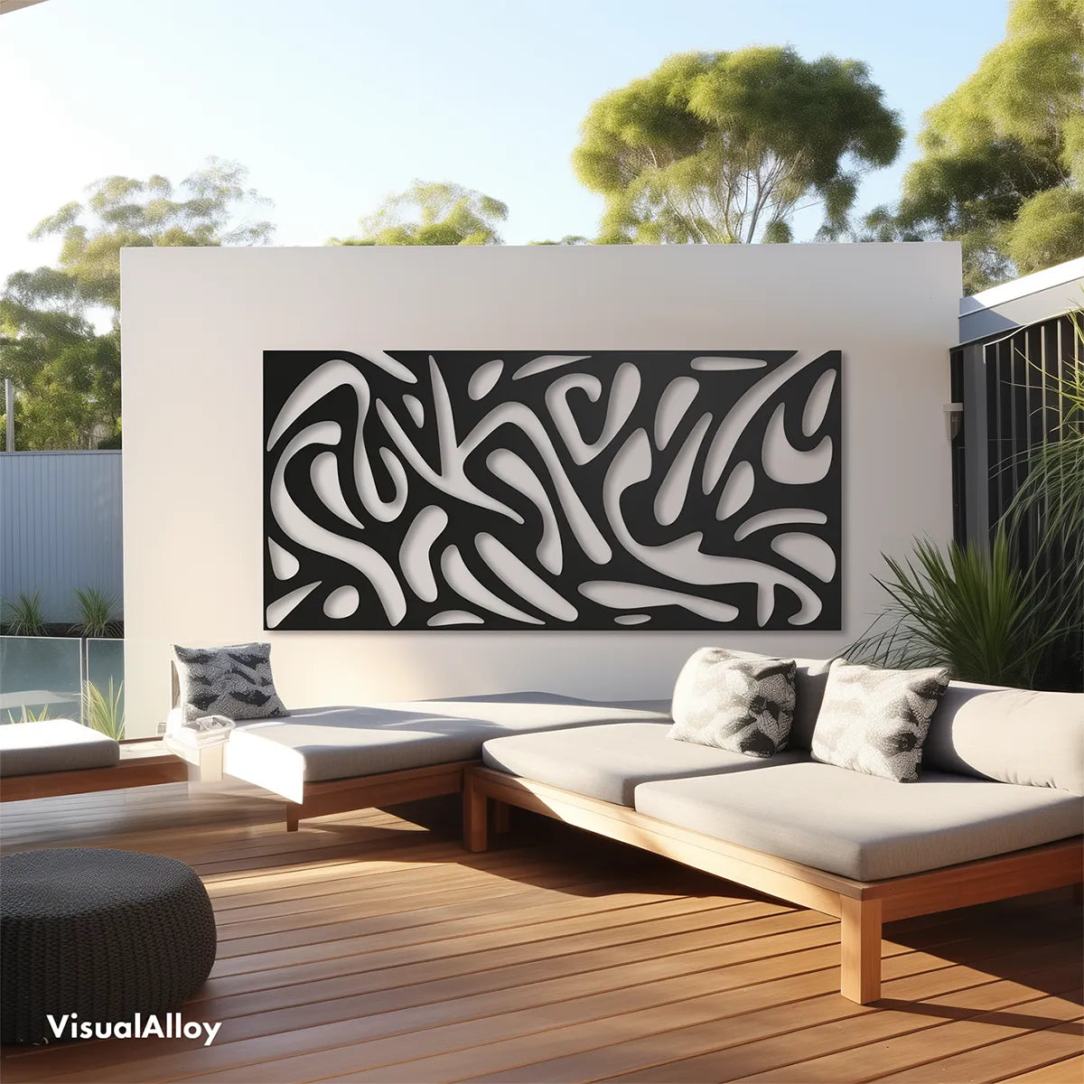 Black metal wall art for outdoor space
