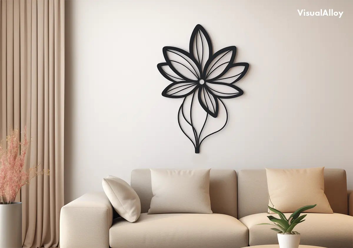 Flower black metal wall art in living room