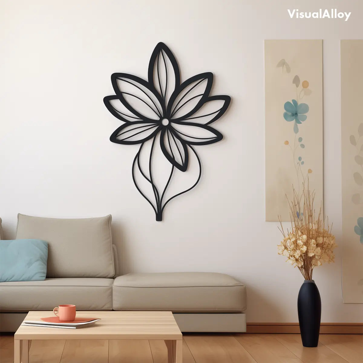 Flower metal wall art - black color