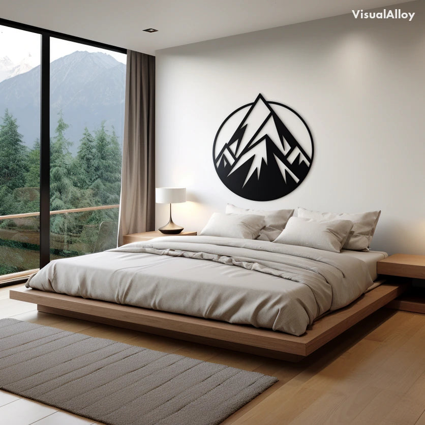 Metal mountain wall art - bedroom