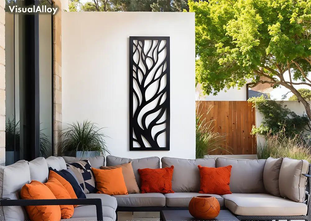 Metal tree wall art for exterior and outdoor walls