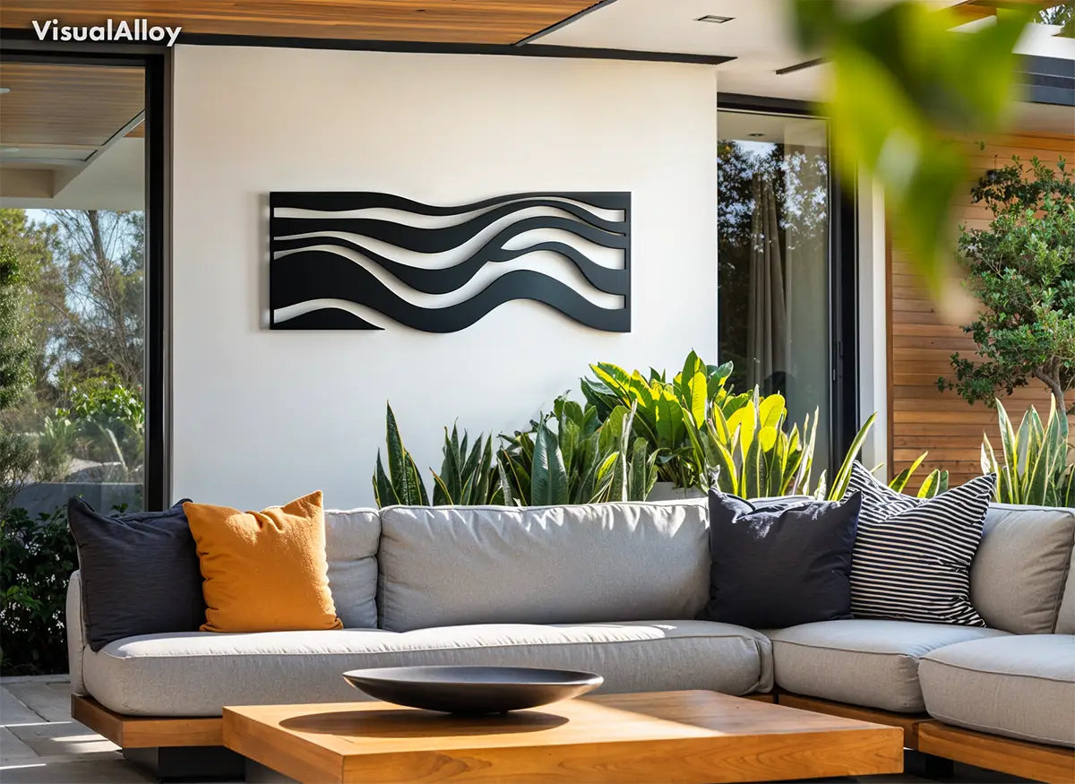 Outdoor art - metal ocean waves wall art