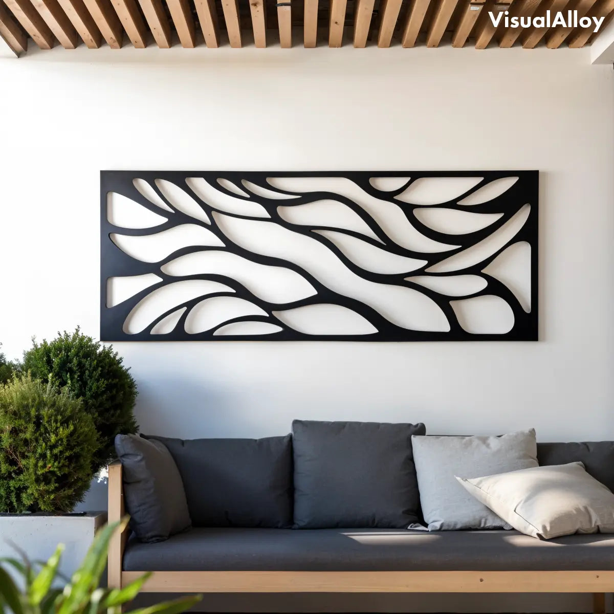Outdoor metal wall art - abstract tree horizontal